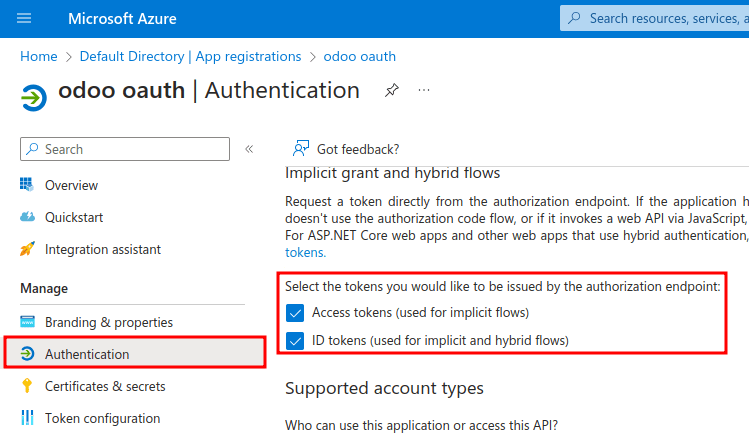 Authentication settings and endpoint tokens.