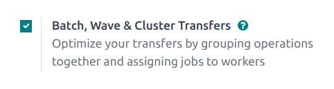 Enable the *Batch Transfers* in Inventory > Configuration > Settings.