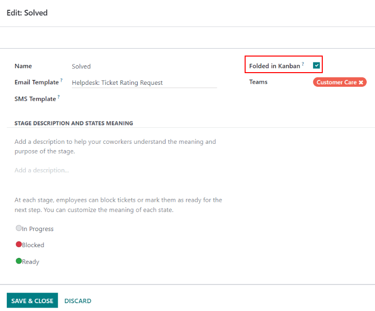 Stage settings page.