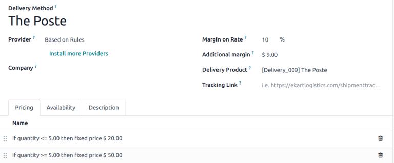 Add a new delivery method — Tài liệu Odoo 18.0