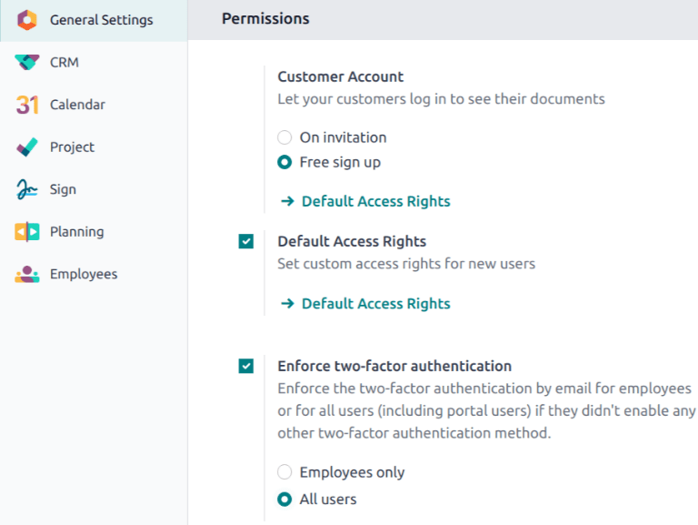 The enforce two factor setting in the Settings application.