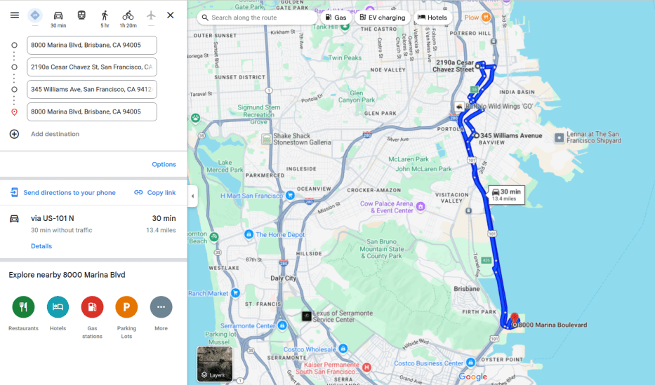 Show Google Map route.