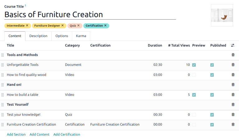 View of a course being published for Odoo Helpdesk.