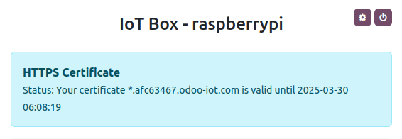 IoT box homepage with HTTPS certificate validity date.