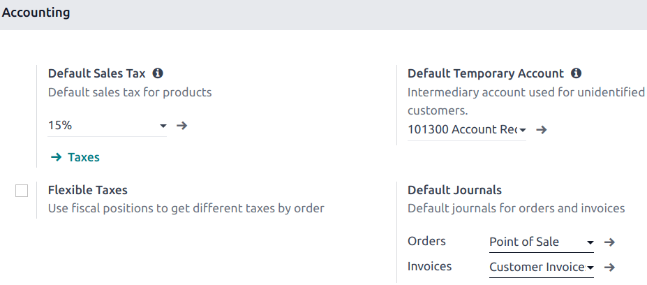 accounting section in the POS settings