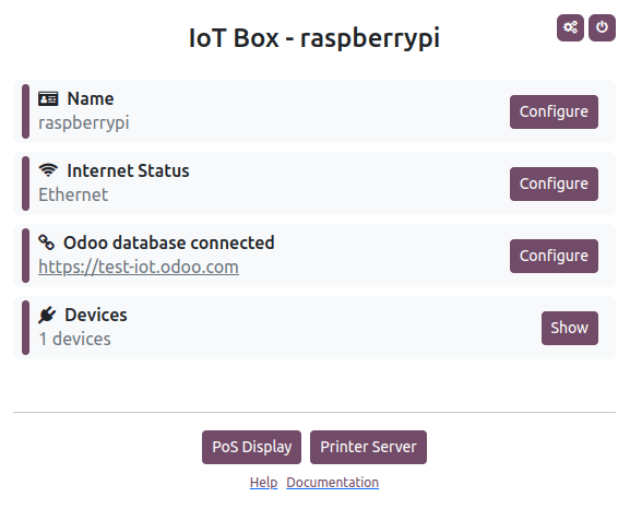 IoT box's homepage