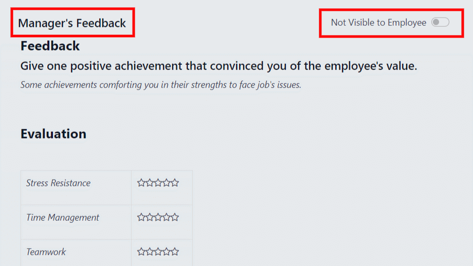 The feedback section for both employees and managers. The toggle buttons are highlighted.