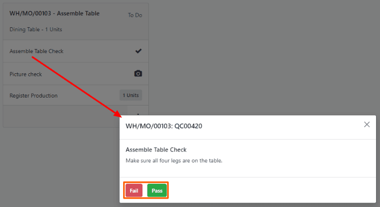 Pass - Fail quality check — Tài liệu Odoo 18.0
