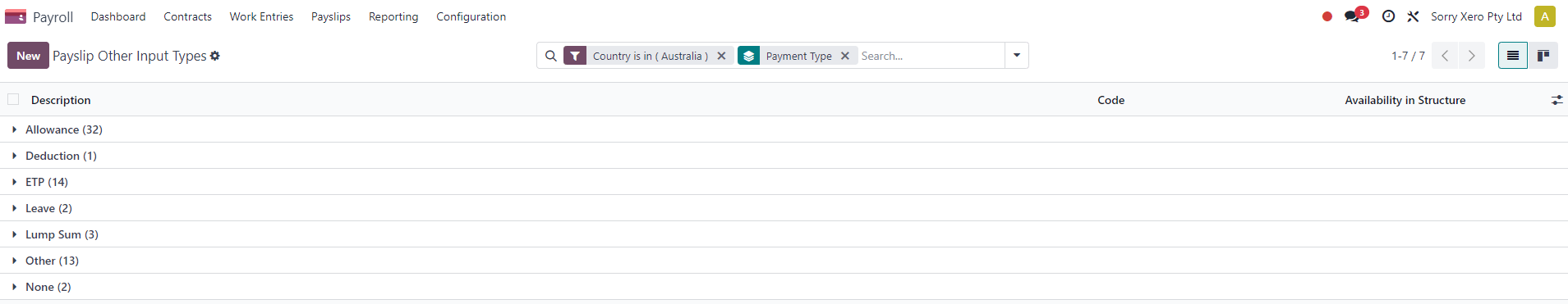 Other input types grouped by payment type