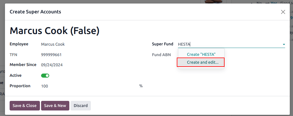 Configuring a super fund and super account for the Australian payroll localization