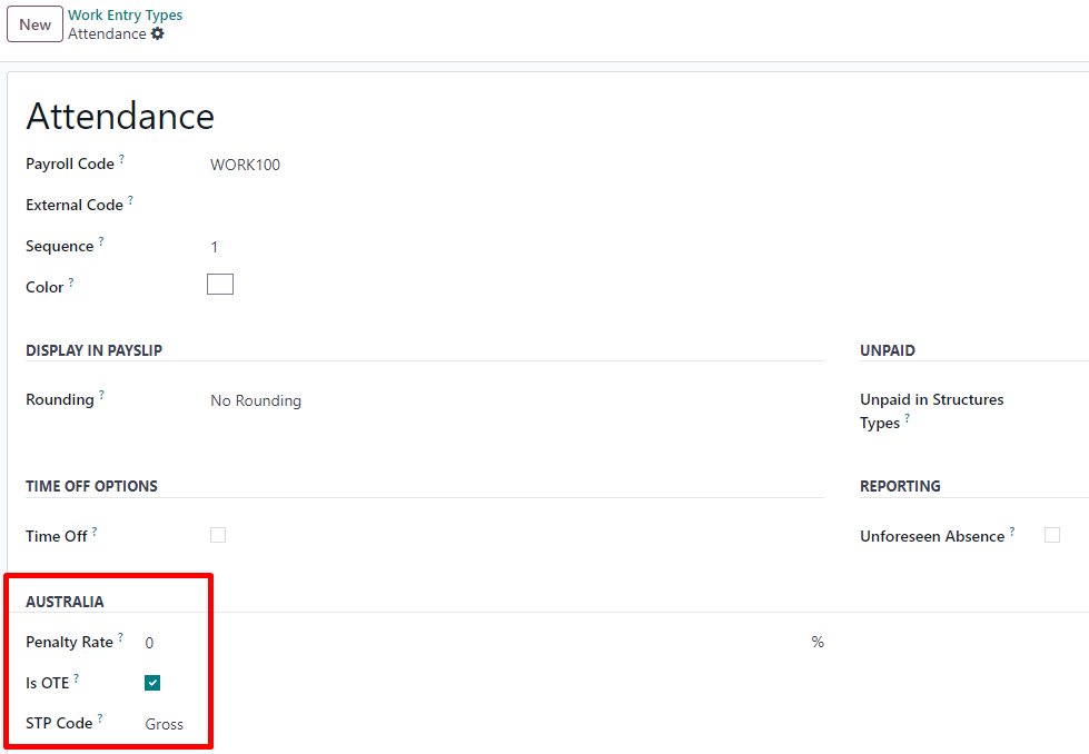 Configuring a work entry type