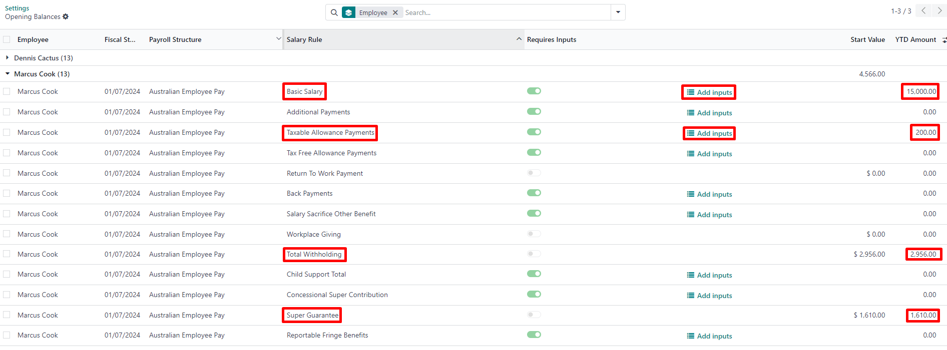 Example of finalized YTD opening balances