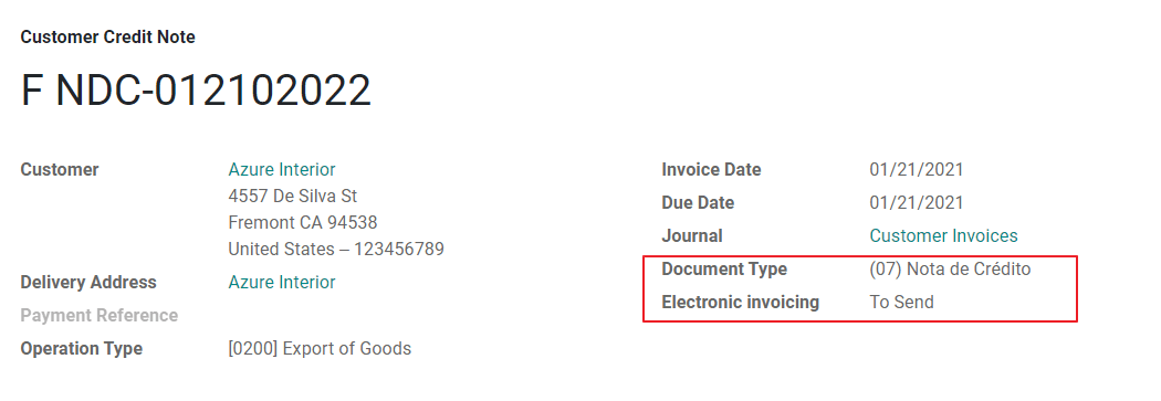 Credit Note document type.