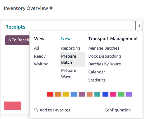 The Inventory dashboard with the Prepare Batch option highlighted.