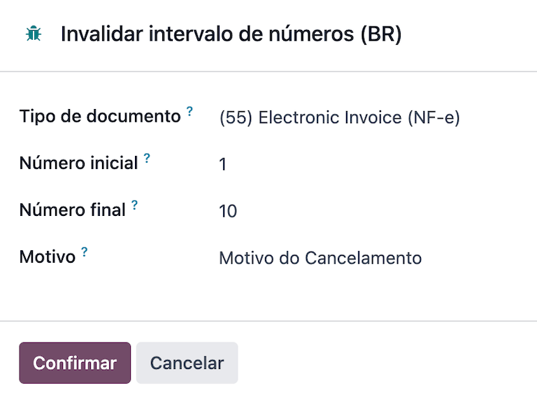 Number range invalidation wizard in Odoo.