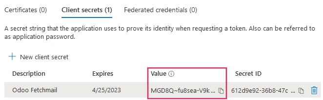 Client Secret Value or Value in the app's credentials.