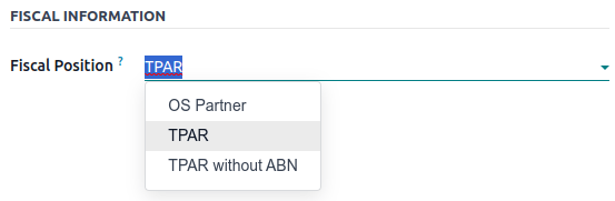 TPAR fiscal position on a vendor