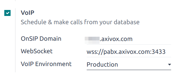 Integration of Axivox as VoIP provider in an Odoo database.