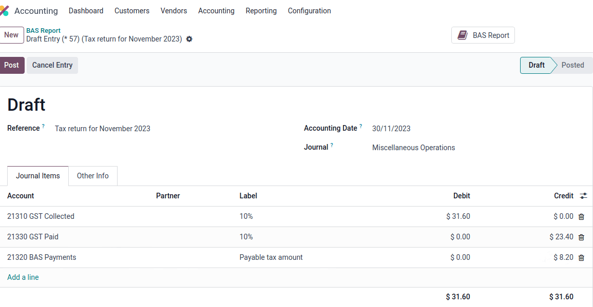 BAS report tax payment