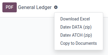 General ledger's actions menu with DATEV exports