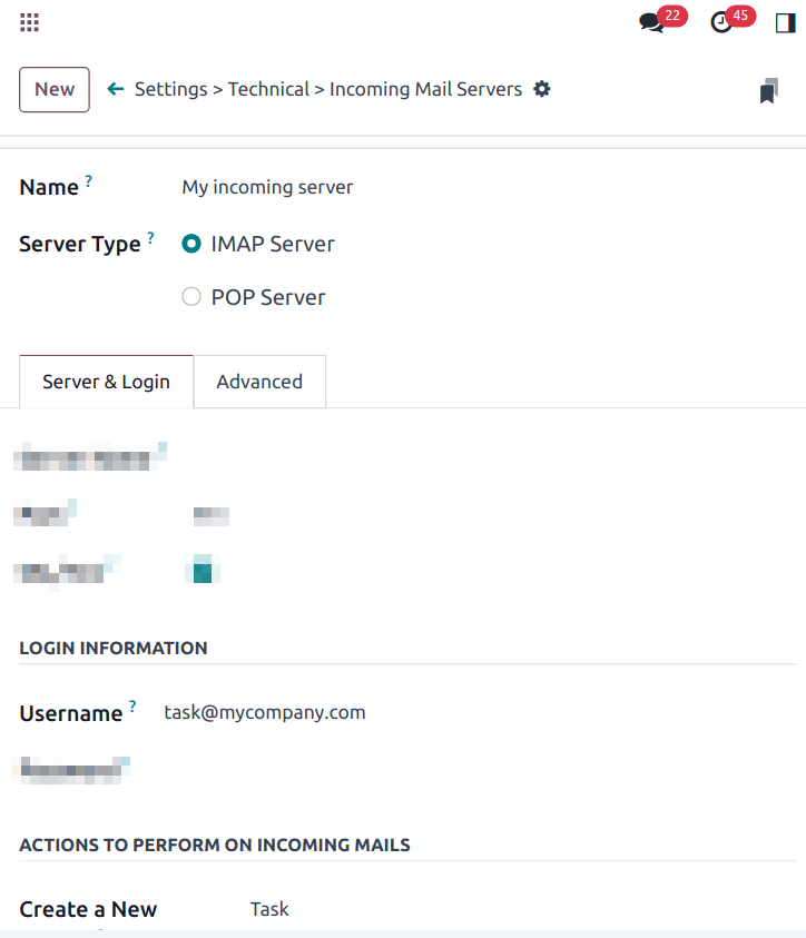 Technical schema of mailing route when using a custom domain in Odoo.