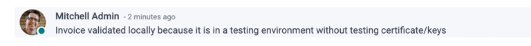 Invoice validated locally because it is in a testing environment without testing certificate/keys.