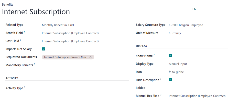 A new benefit form filled out for an internet subscription.