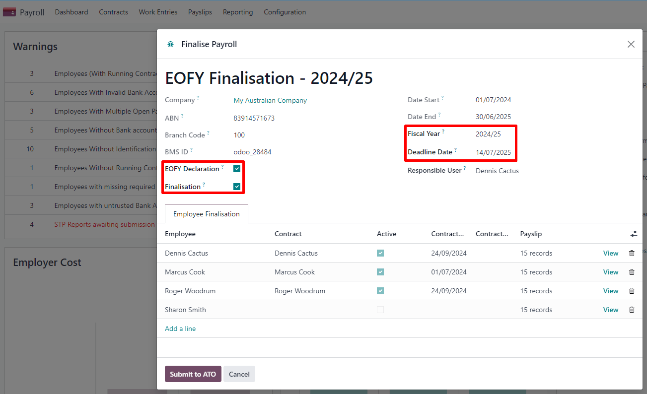 EOFY finalisation of an employee