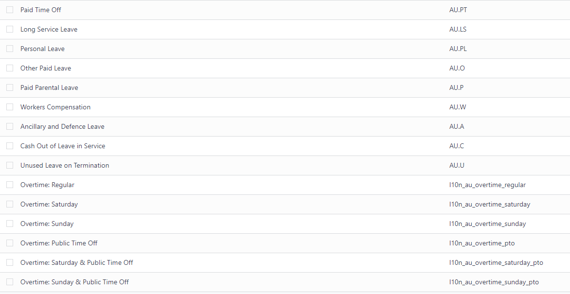 Default work entry types for the Australian localization