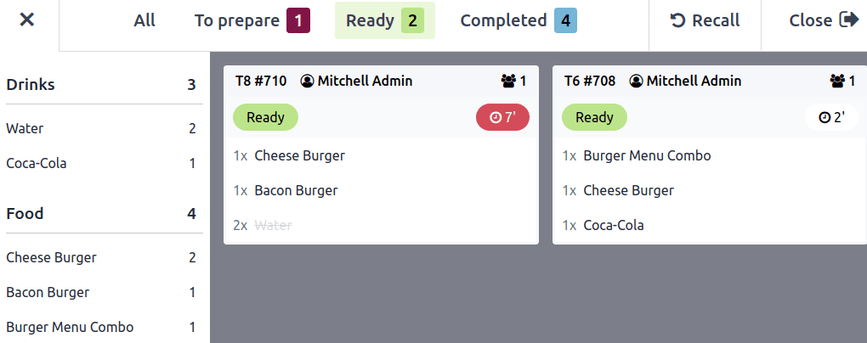 the preparation display interface with orders to process.