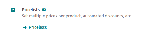 How the pricelist feature setting looks in Odoo Sales.