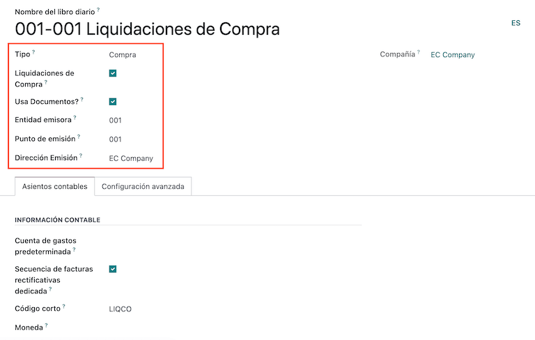 Configuring purchase liquidations for Ecuador electronic document type of Withholding.