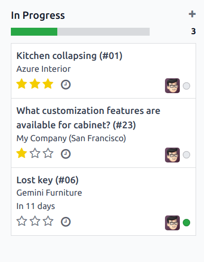 View of a team's Kanban view and the prioritized tasks in Odoo Helpdesk.