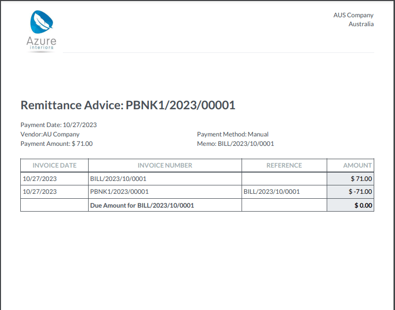 Remittance advice example