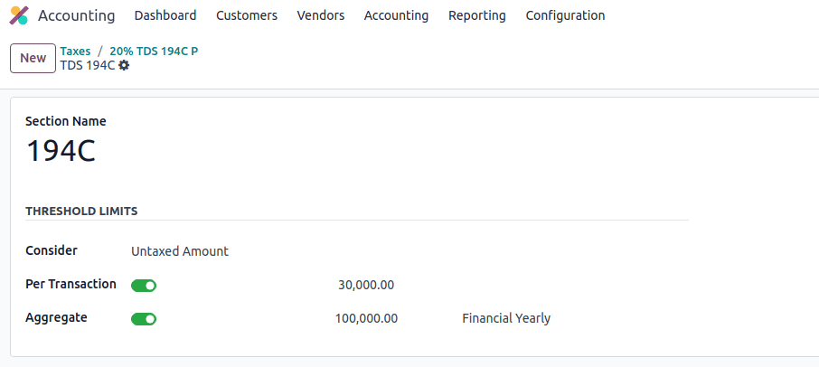 TDS/TCS section modify