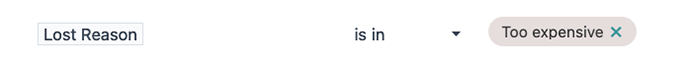 A list of filter rules that exclude all lost reasons except for Too Expensive.