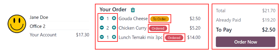 The Your Orders section of the dashboard, with the purchasing information highlighted.